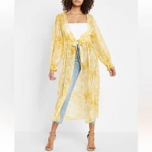 Express Yellow Printed Long Sleeve Maxi Kimono Cover-Up - M/L